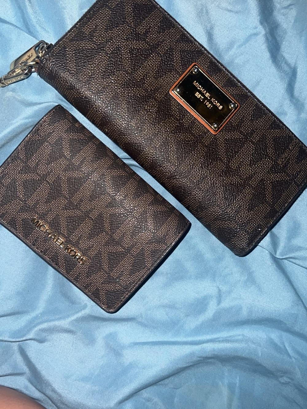 Michael Kors Dark Brown MK Logo Continental Wallet and Card Case Set